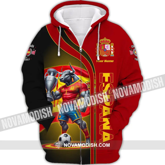 Unisex Shirt Custom Name España Football Polo Long Sleeve Soccer Lover Zipper Hoodie / S T-Shirt