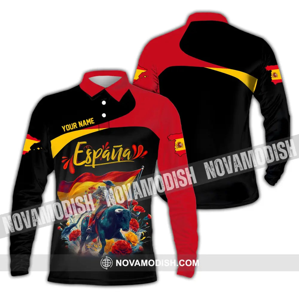 Unisex Shirt Custom Name España Polo Espana Hoodie Long Sleeve / S T-Shirt