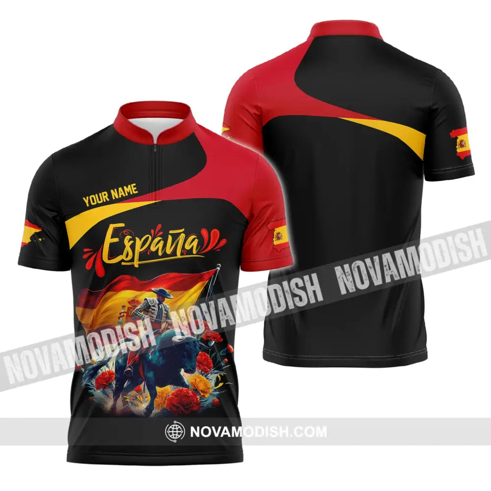 Unisex Shirt Custom Name España Polo Espana Hoodie Long Sleeve Zipper / S T-Shirt