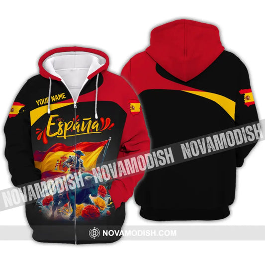 Unisex Shirt Custom Name España Polo Espana Hoodie Long Sleeve Zipper / S T-Shirt