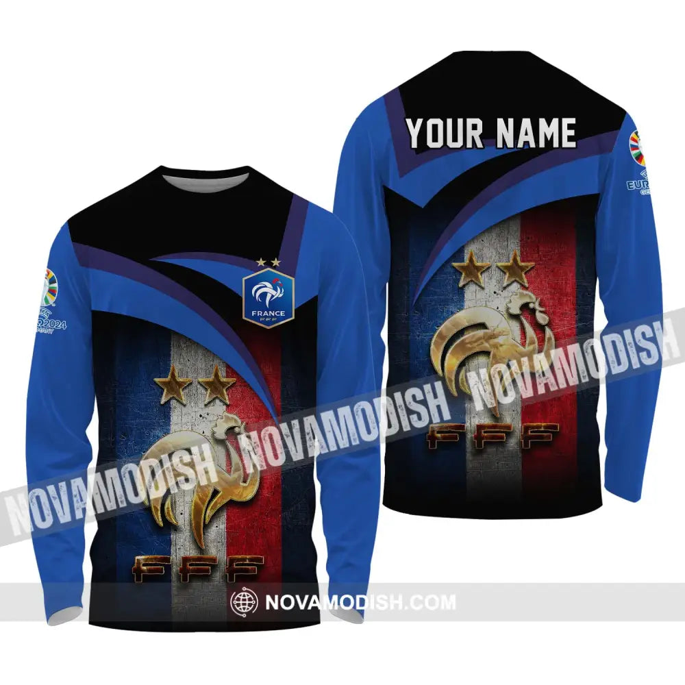 Unisex Shirt - Custom Name Euro 2024 France National Team FFF Long Sleeve Shirt / S T-shirt