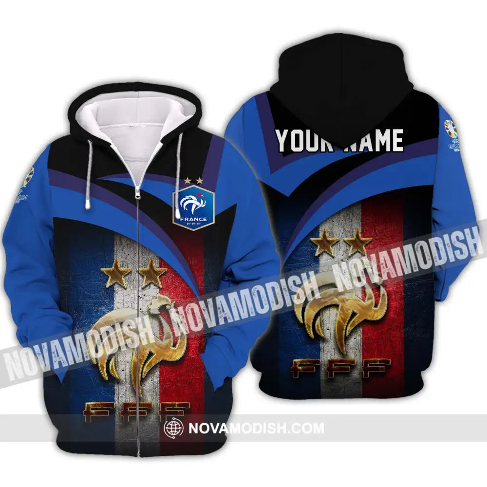Unisex Shirt - Custom Name Euro 2024 France National Team FFF Zipper Hoodie / S T-shirt