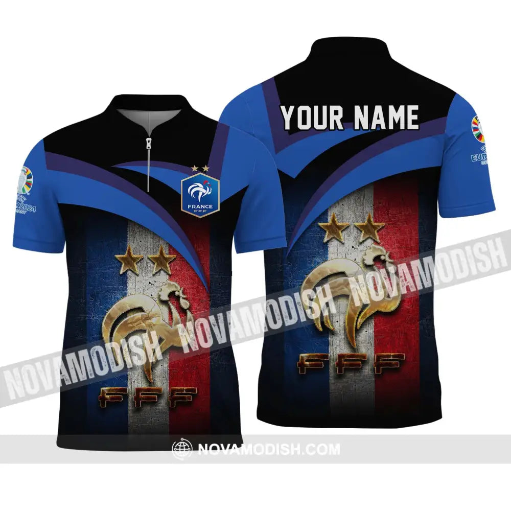Unisex Shirt - Custom Name Euro 2024 France National Team FFF Zipper Polo Shirt / S T-shirt