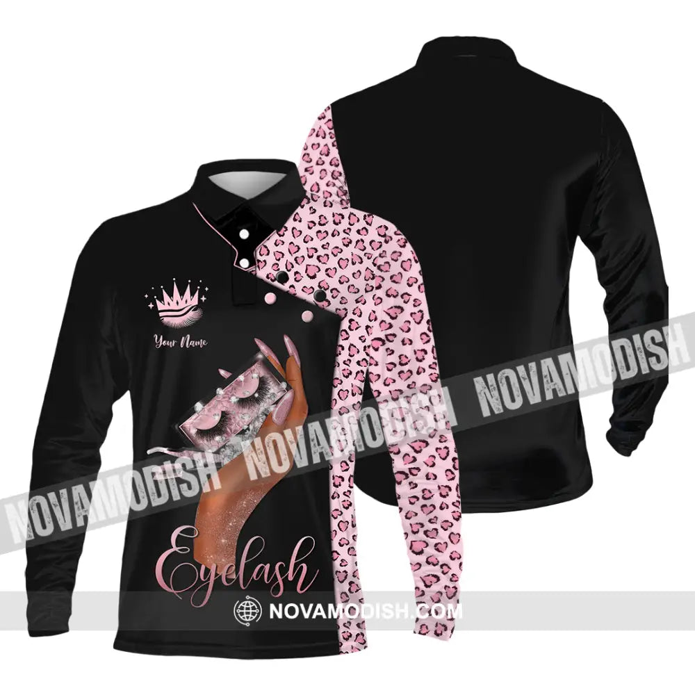Unisex Shirt - Custom Name Eyelash Shirt Long Sleeve Polo / S T-shirt