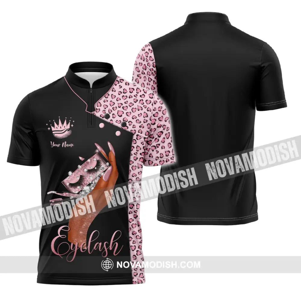 Unisex Shirt - Custom Name Eyelash Shirt Zipper Polo Shirt / S T-shirt