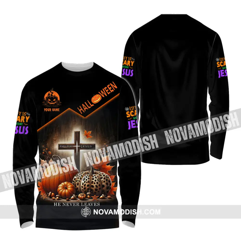 Unisex Shirt Custom Name Fall For Jesus Halloween T-Shirt Gift Long Sleeve / S T-Shirt