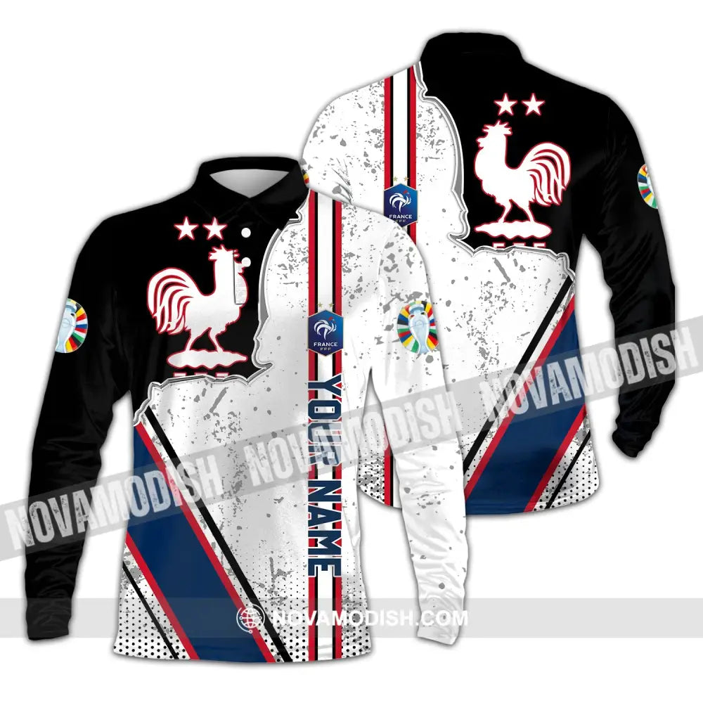 Unisex Shirt - Custom Name FFF France National Team Euro 2024 Shirt Long Sleeve Polo / S T-shirt