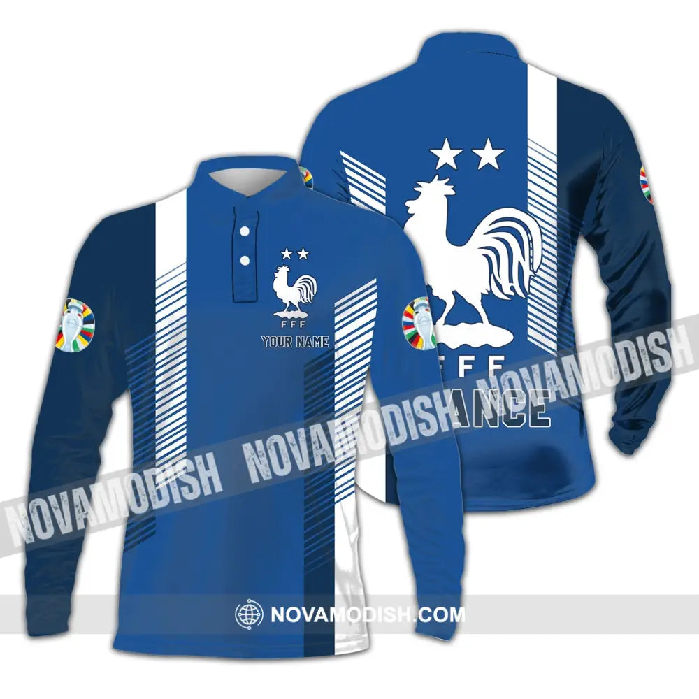 Unisex Shirt - Custom Name FFF France Team Shirt Long Sleeve Polo / S T-shirt