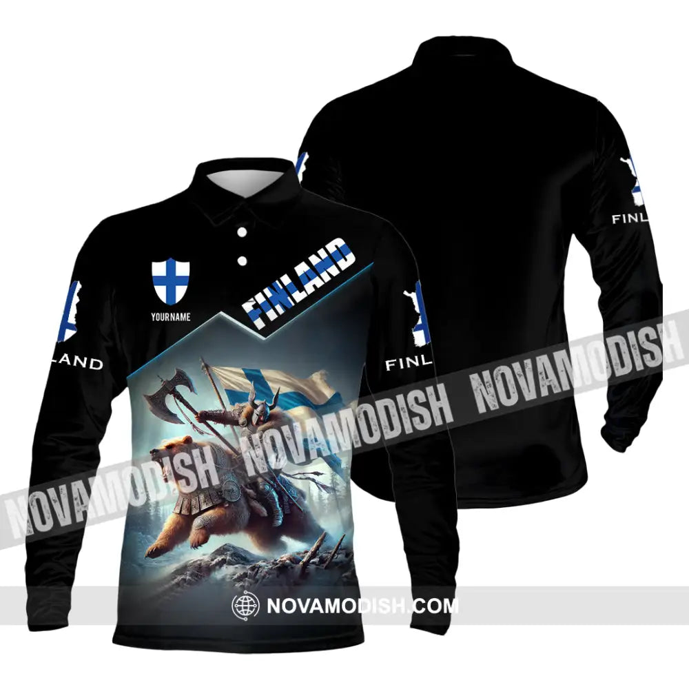 Unisex Shirt Custom Name Finland T-Shirt Lover Gift Long Sleeve Polo / S T-Shirt