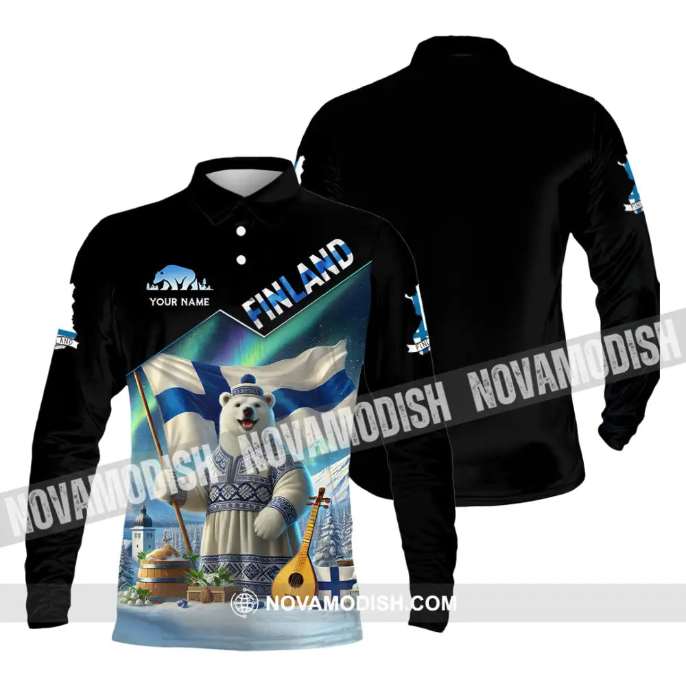 Unisex Shirt Custom Name Finland T-Shirt Lover Gift Long Sleeve Polo / S T-Shirt
