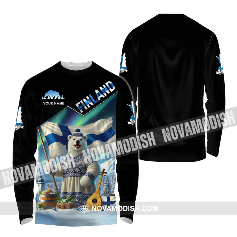 Unisex Shirt Custom Name Finland T-Shirt Lover Gift Long Sleeve / S T-Shirt