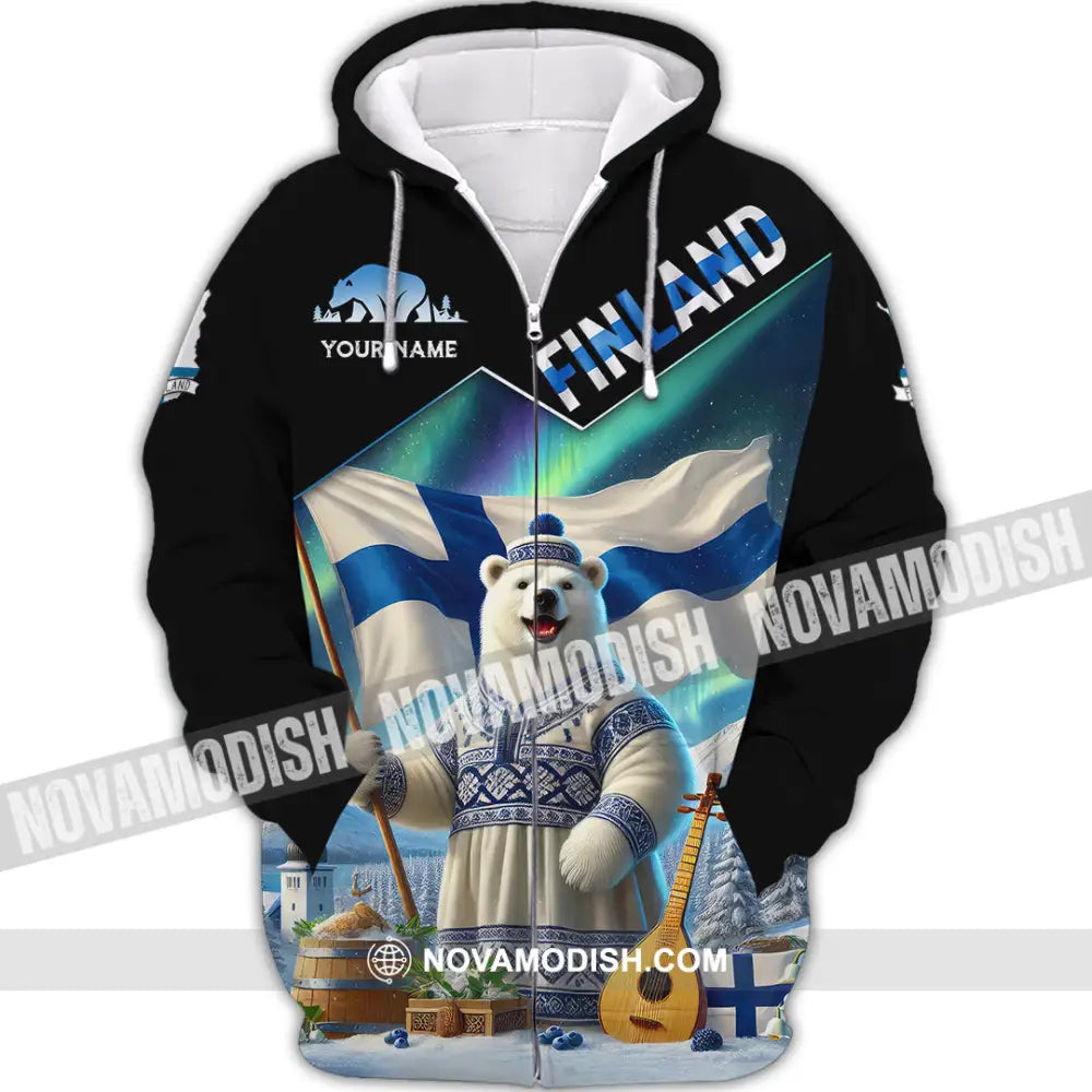 Unisex Shirt Custom Name Finland T-Shirt Lover Gift Zipper Hoodie / S T-Shirt
