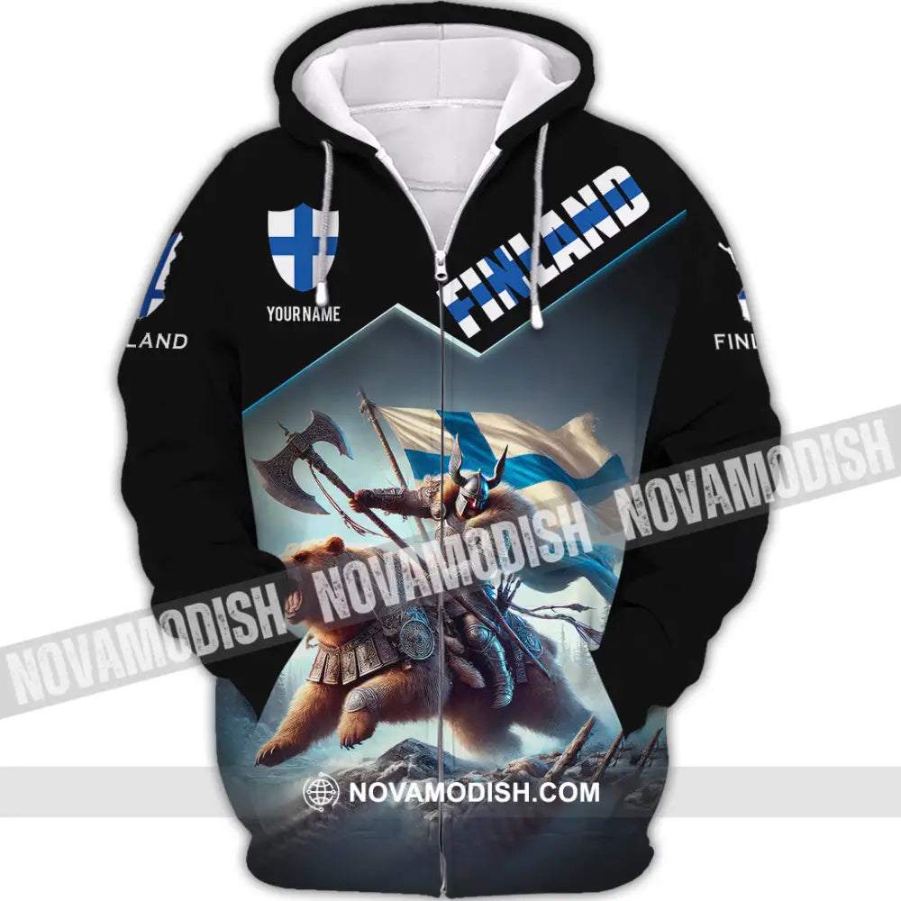 Unisex Shirt Custom Name Finland T-Shirt Lover Gift Zipper Hoodie / S T-Shirt
