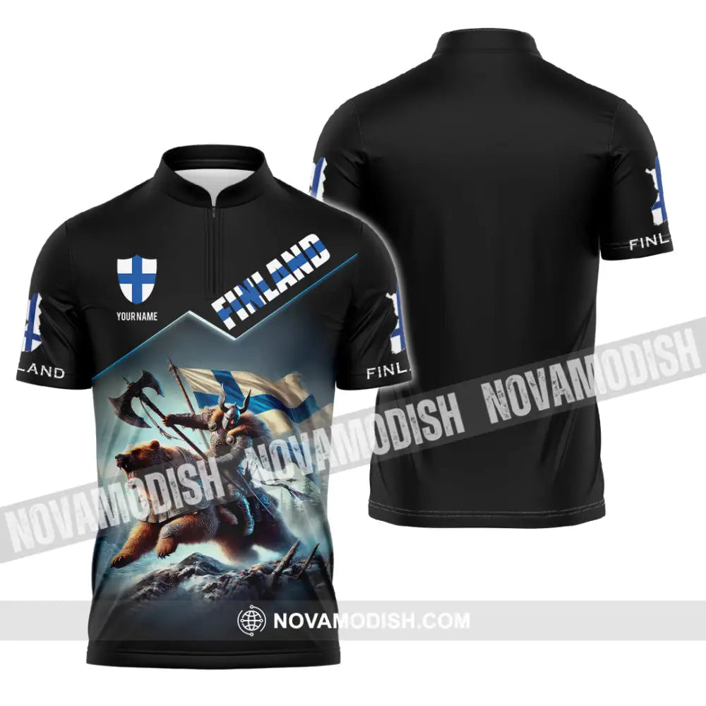 Unisex Shirt Custom Name Finland T-Shirt Lover Gift Zipper Polo / S T-Shirt