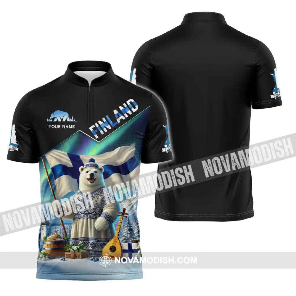 Unisex Shirt Custom Name Finland T-Shirt Lover Gift Zipper Polo / S T-Shirt