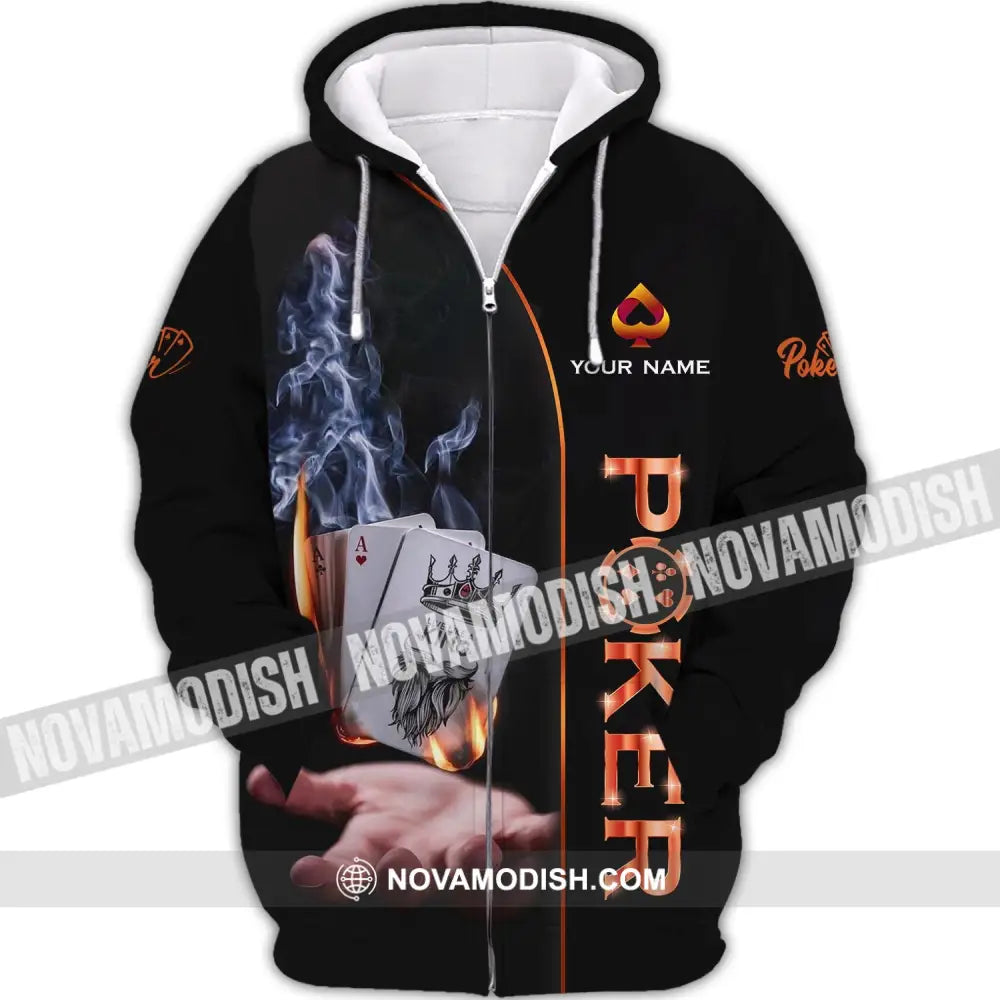 Unisex Shirt - Custom Name Shirt - Fire And Smoke Poker Shirt Zipper Hoodie / S T-shirt
