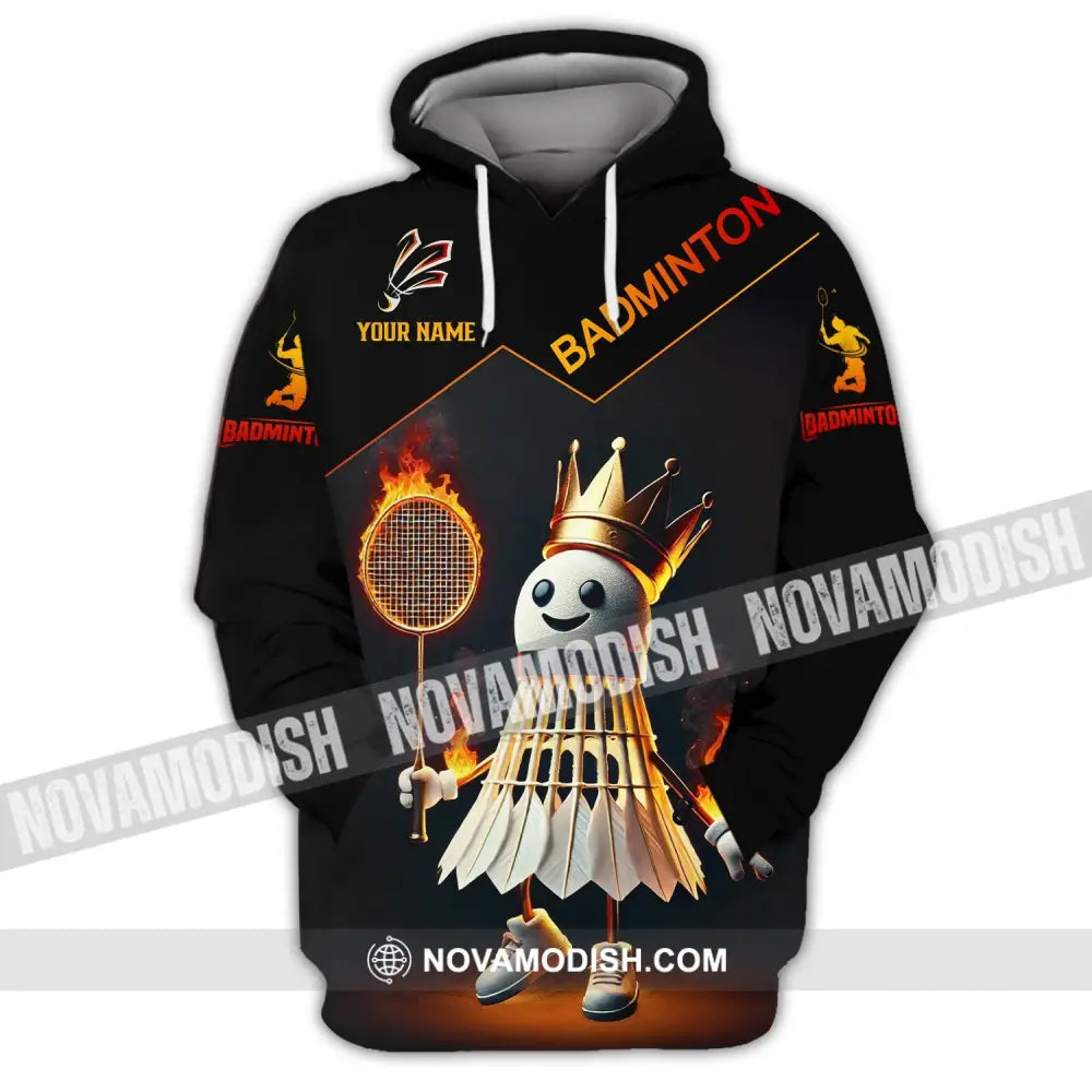 Unisex Shirt - Custom Name Fire Badminton Hoodie / S T-Shirt