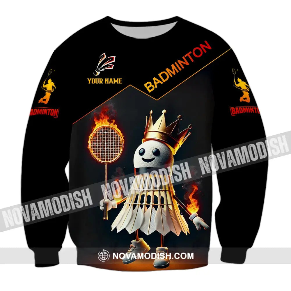 Unisex Shirt - Custom Name Fire Badminton Long Sleeve / S T-Shirt