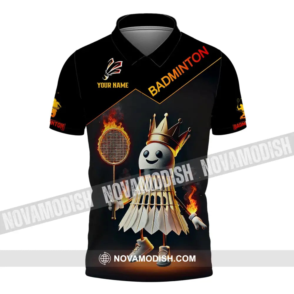 Unisex Shirt - Custom Name Fire Badminton Polo / S T-Shirt