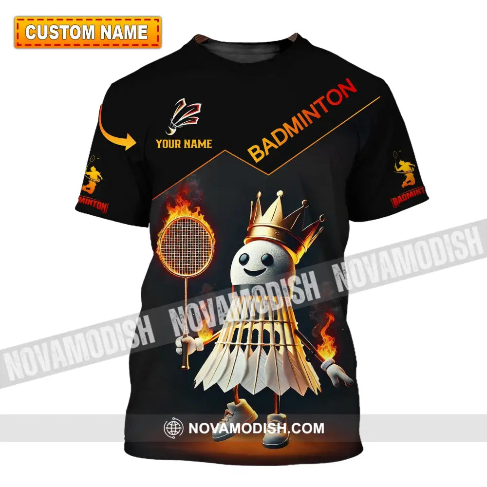 Unisex Shirt - Custom Name Fire Badminton T-Shirt