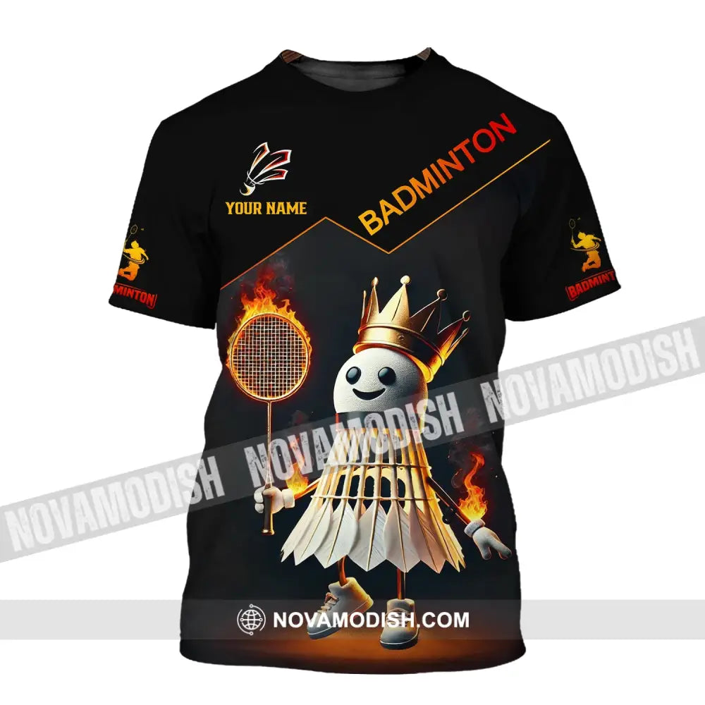 Unisex Shirt - Custom Name Fire Badminton T-Shirt / S T-Shirt