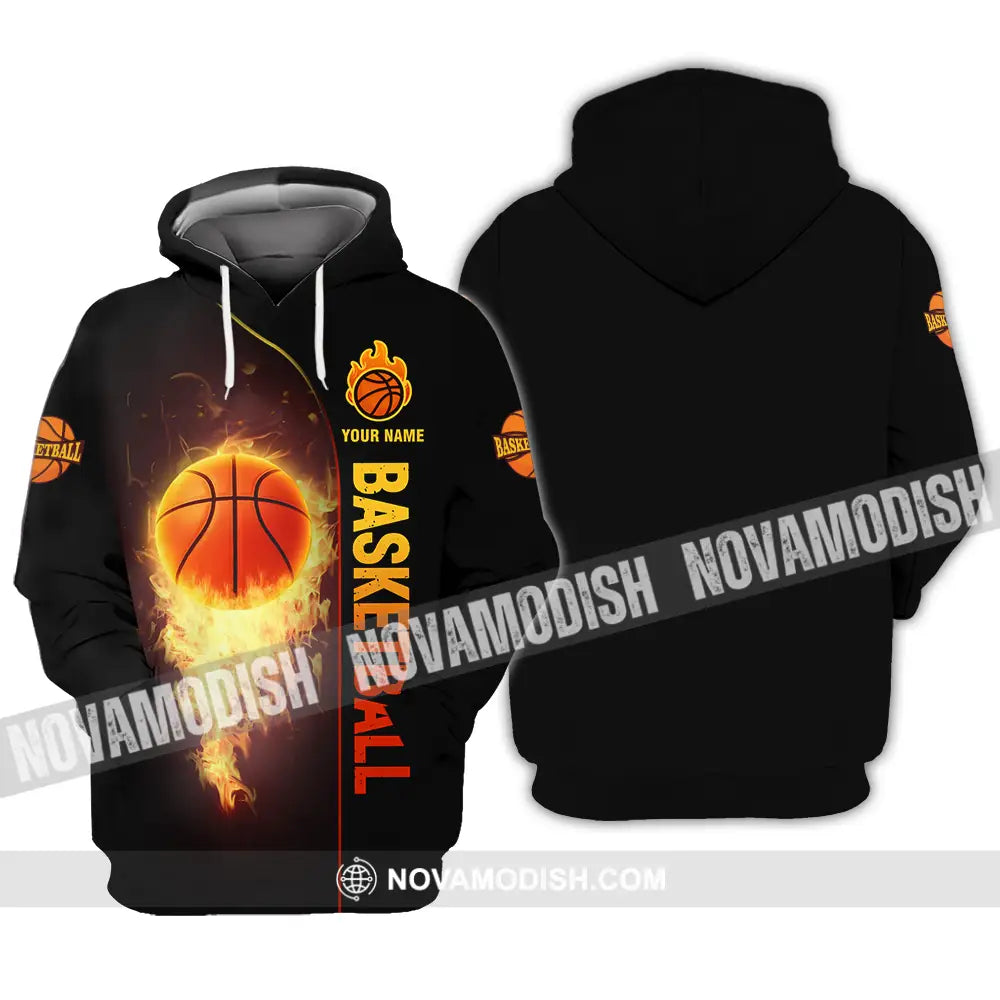 Unisex Shirt - Custom Name Fire Basketball Ball Shirt Hoodie / S T-shirt