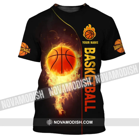 Unisex Shirt - Custom Name Fire Basketball Ball Shirt T-Shirt / S T-shirt
