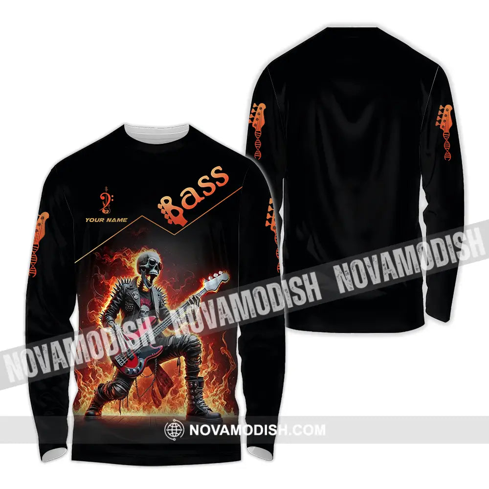 Unisex Shirt - Custom Name Fire Bass Long Sleeve / S T-Shirt