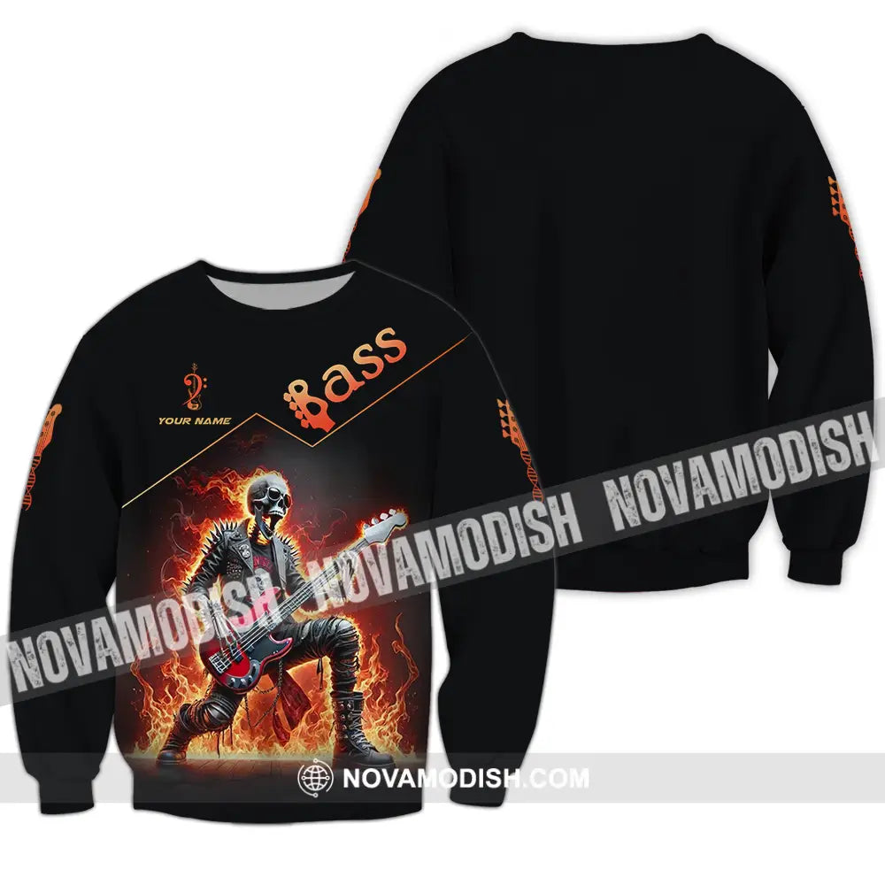 Unisex Shirt - Custom Name Fire Bass Long Sleeve / S T-Shirt