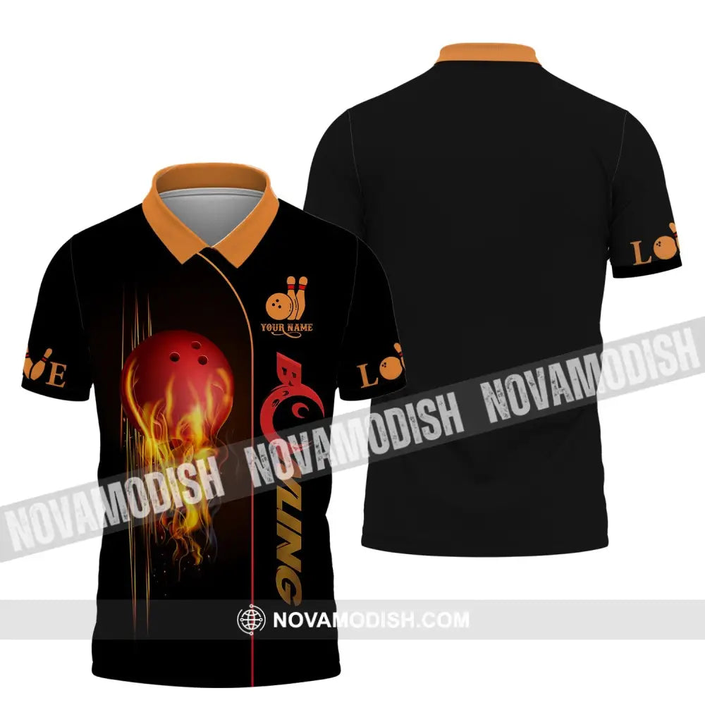 Unisex Shirt - Custom Name Fire Bowling Shirt Polo Shirt / S T-shirt