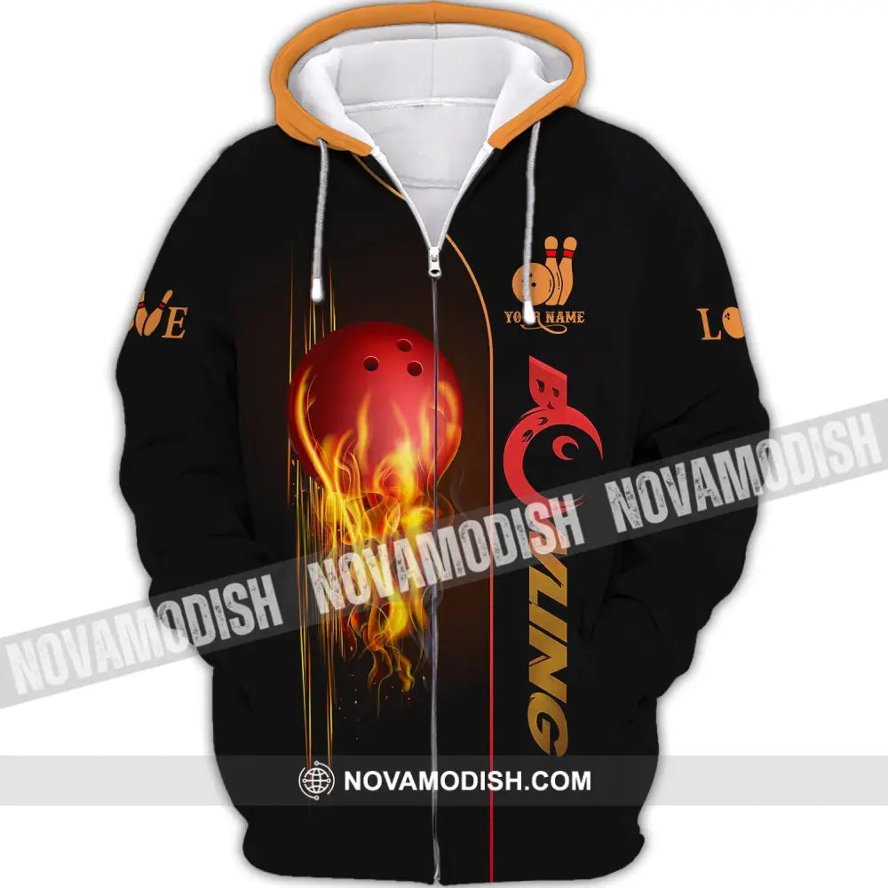 Unisex Shirt - Custom Name Fire Bowling Shirt Zipper Hoodie / S T-shirt