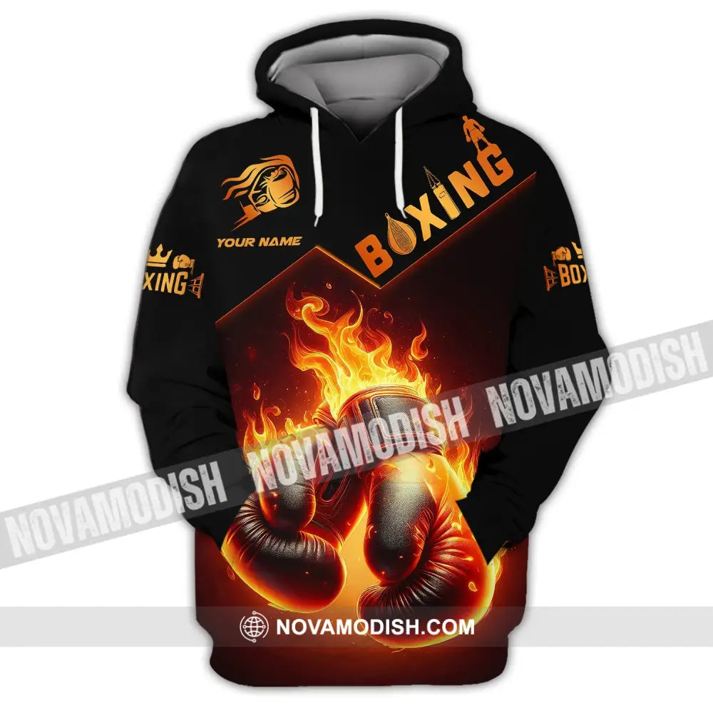 Unisex Shirt - Custom Name Shirt Fire Boxing Gloves Hoodie / S T-shirt