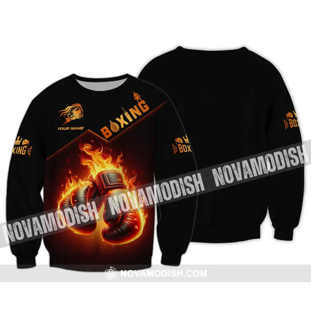 Unisex Shirt - Custom Name Shirt Fire Boxing Gloves Long Sleeve / S T-shirt