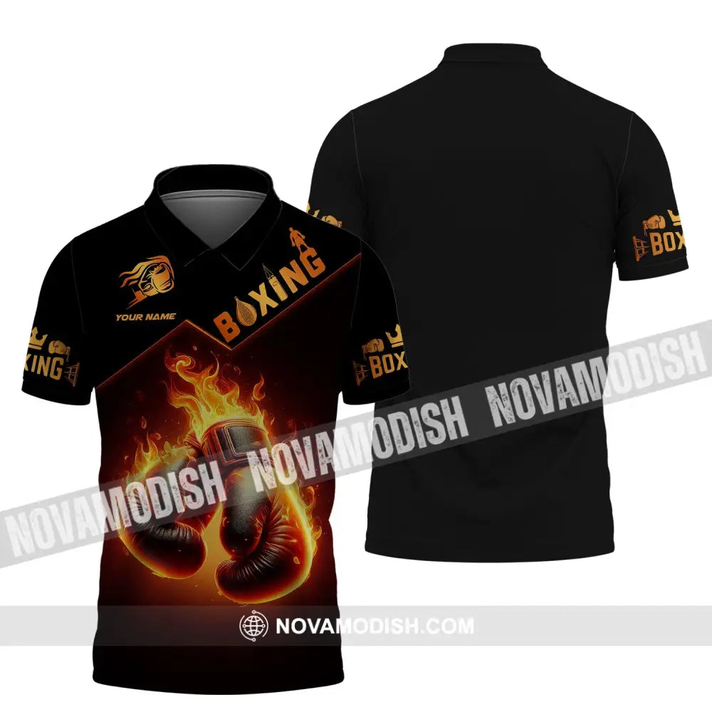 Unisex Shirt - Custom Name Shirt Fire Boxing Gloves Polo Shirt / S T-shirt