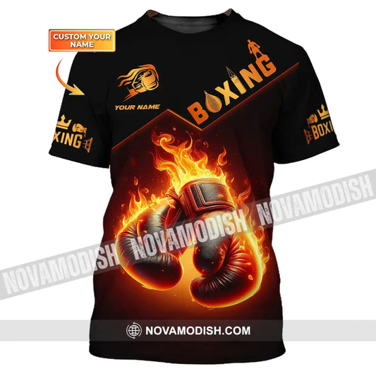Unisex Shirt - Custom Name Shirt Fire Boxing Gloves T-shirt