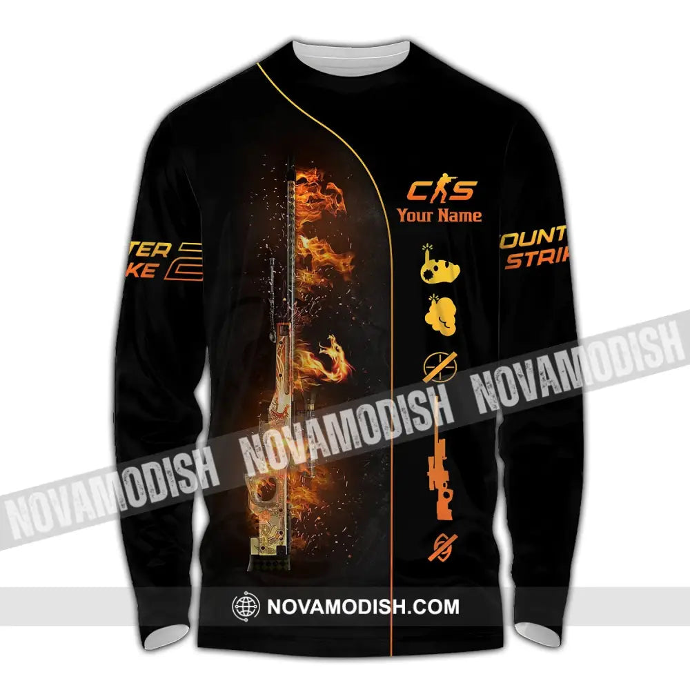 Unisex Shirt - Custom Name Fire Cs Long Sleeve / S T-Shirt