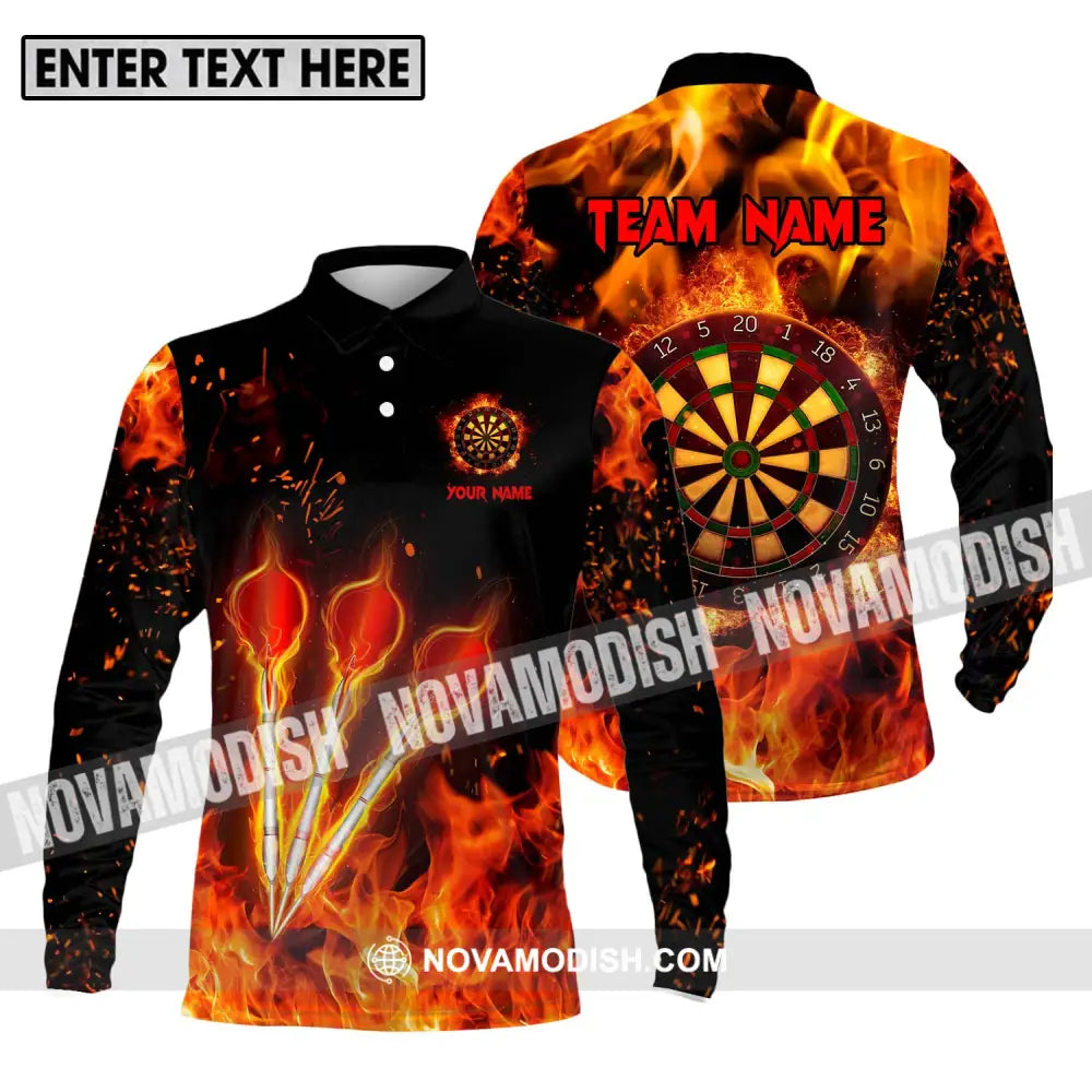 Unisex Shirt - Custom Name Fire Darts Shirt Long Sleeve Polo / S T-shirt