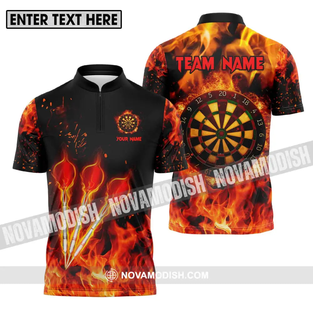 Unisex Shirt - Custom Name Fire Darts Shirt Zipper Polo Shirt / S T-shirt