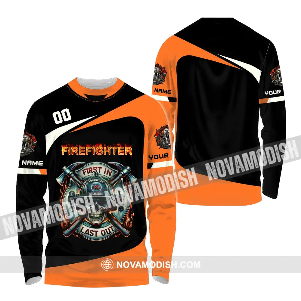 Unisex Shirt Custom Name Fire Fighter T-Shirt For Firefighter T-Shirt Polo Long Sleeve / S