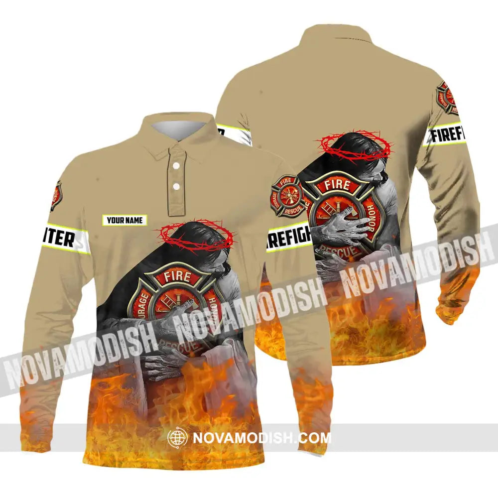 Unisex Shirt - Custom Name Fire Honor Shirt Long Sleeve Polo / S T-shirt
