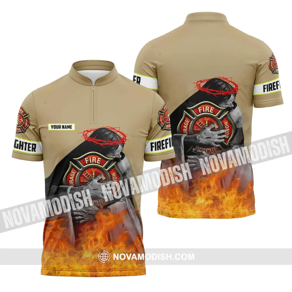 Unisex Shirt - Custom Name Fire Honor Shirt Zipper Polo Shirt / S T-shirt