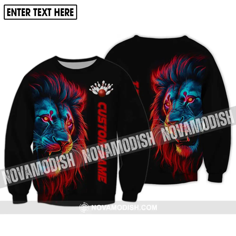 Unisex Shirt - Custom Name Shirt Fire Lion Bowling Shirt Long Sleeve / S T-shirt