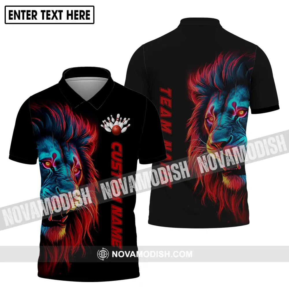 Unisex Shirt - Custom Name Shirt Fire Lion Bowling Shirt Polo Shirt / S T-shirt