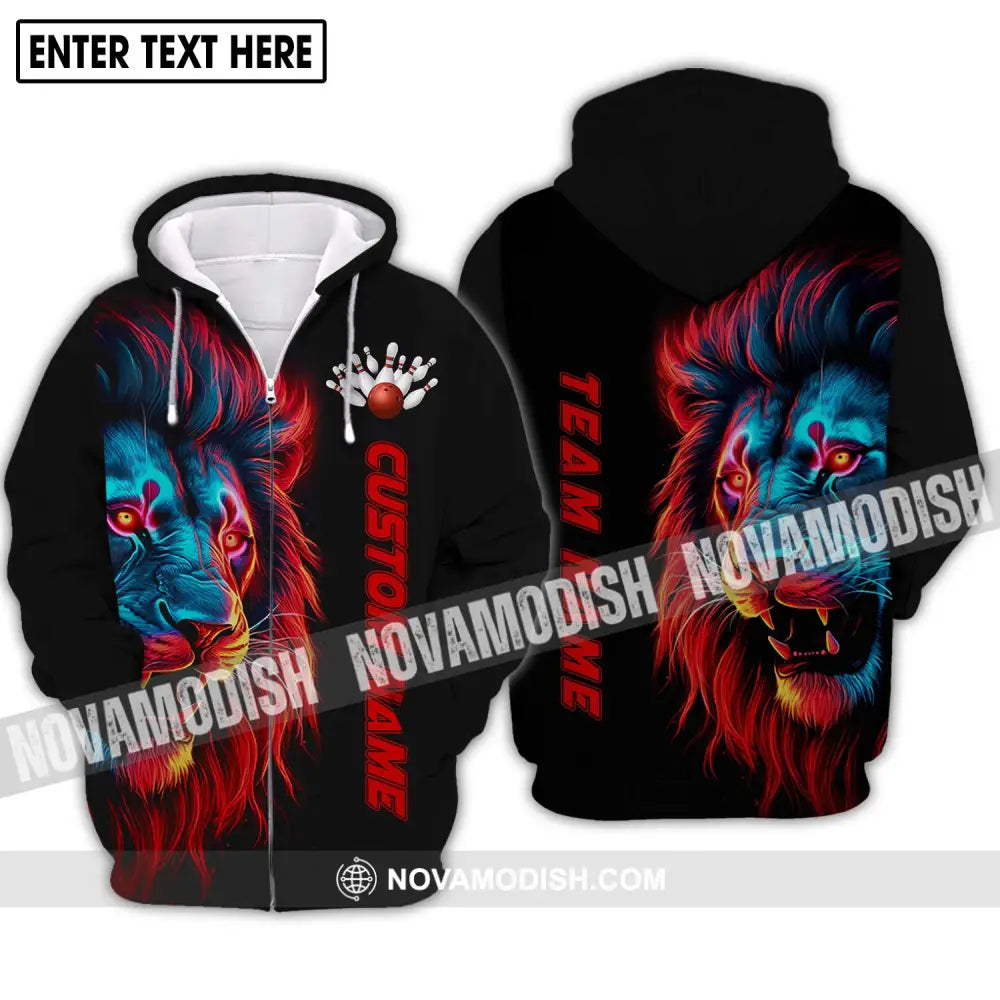 Unisex Shirt - Custom Name Shirt Fire Lion Bowling Shirt Zipper Hoodie / S T-shirt