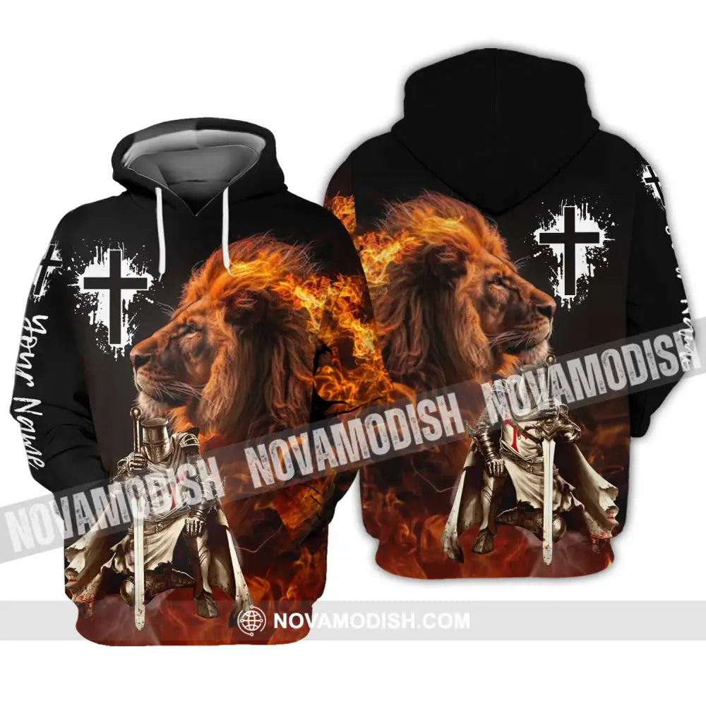 Unisex Shirt - Custom Name Shirt Fire Lion Warrior Hoodie / S T-shirt