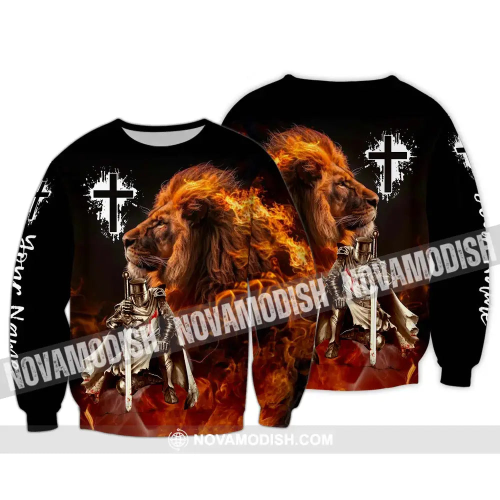 Unisex Shirt - Custom Name Shirt Fire Lion Warrior Long Sleeve / S T-shirt