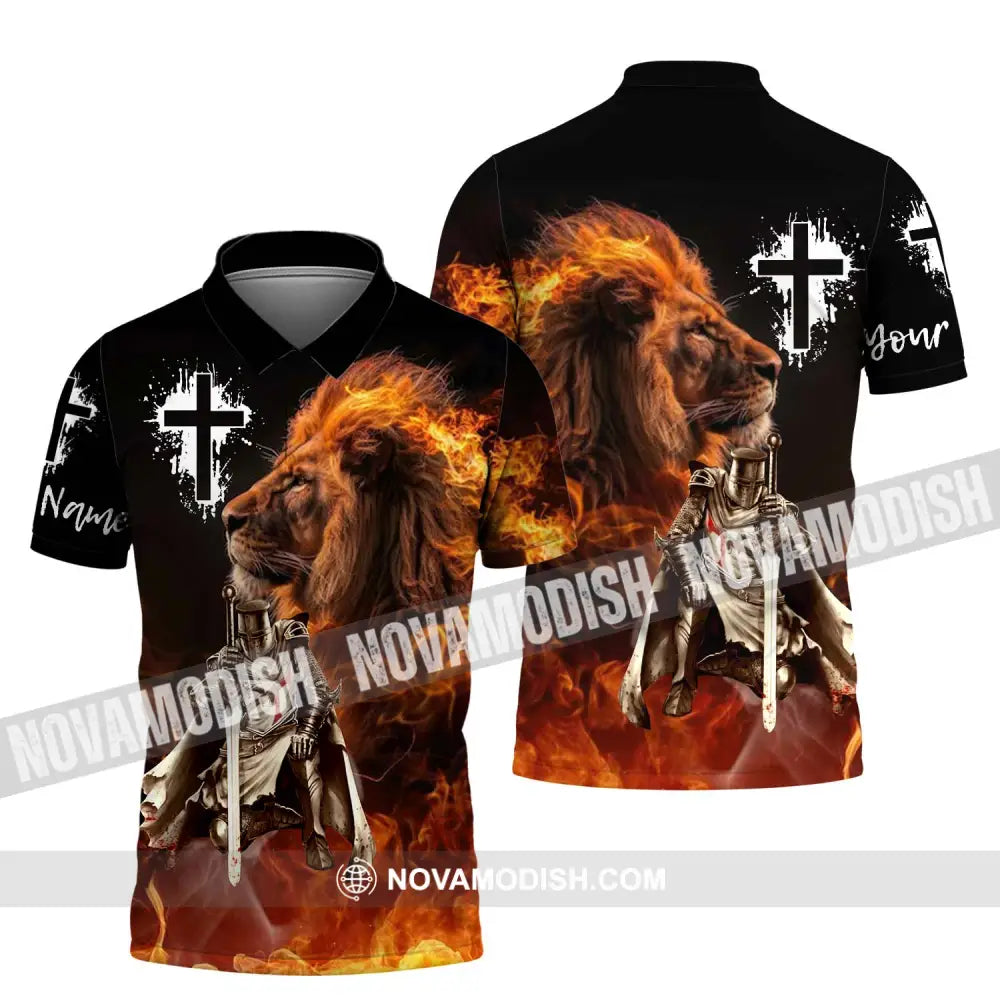Unisex Shirt - Custom Name Shirt Fire Lion Warrior Polo Shirt / S T-shirt