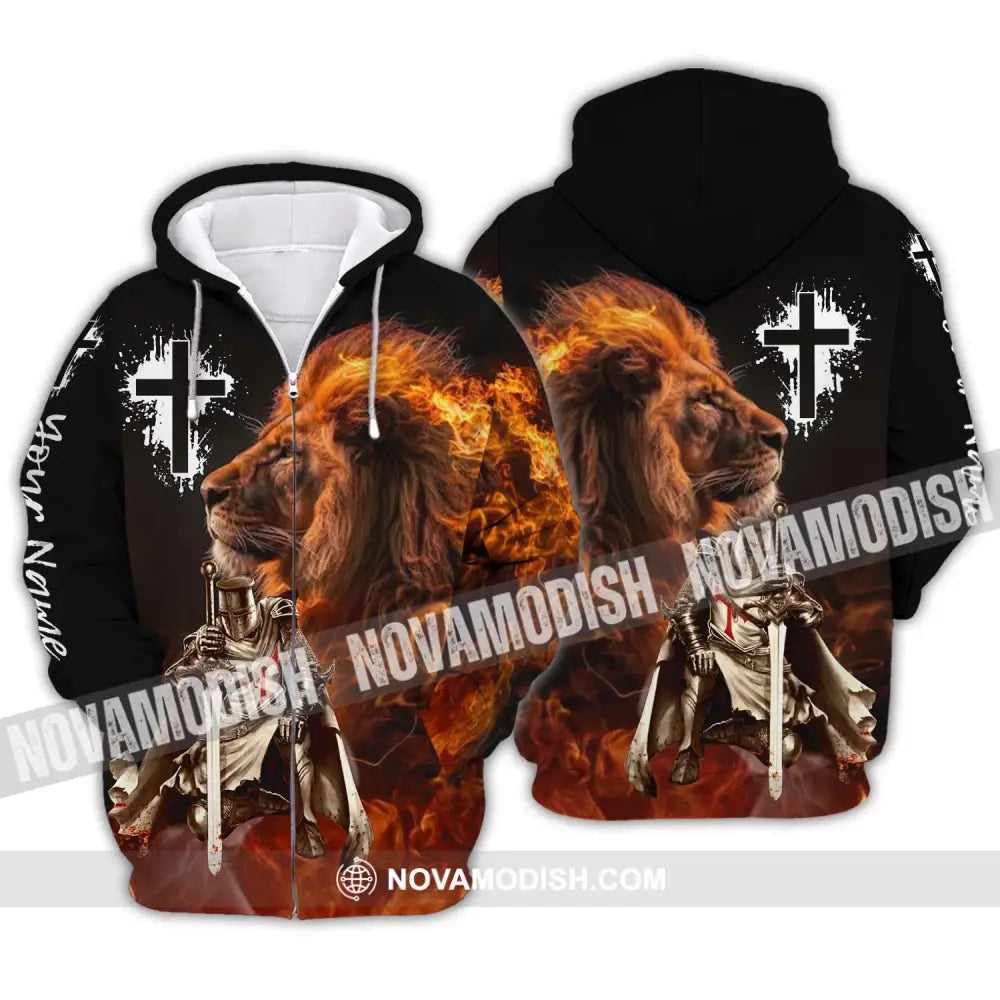 Unisex Shirt - Custom Name Shirt Fire Lion Warrior Zipper Hoodie / S T-shirt