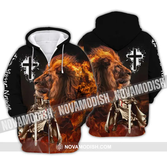 Unisex Shirt - Custom Name Shirt Fire Lion Warrior Zipper Hoodie / S T-shirt