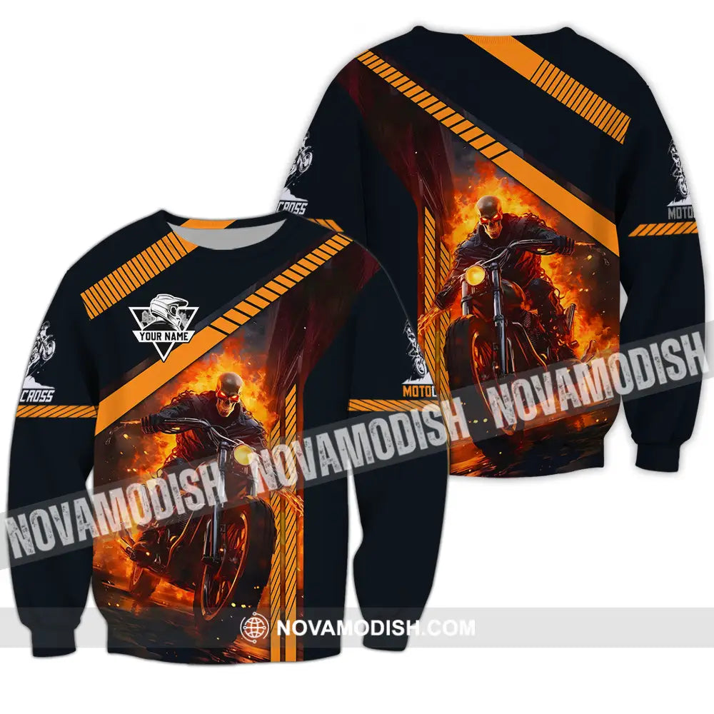 Unisex Shirt - Custom Name Fire Motobike Shirt For Player Long Sleeve / S T-shirt